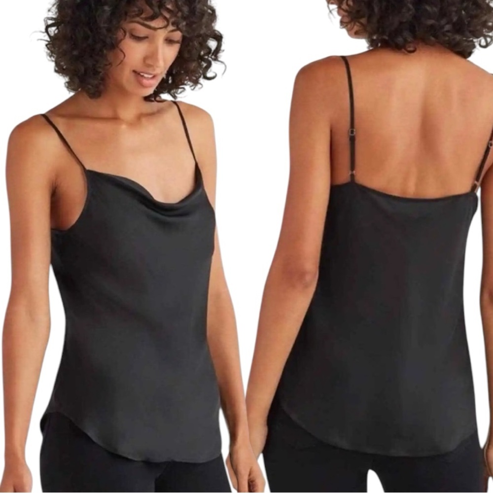 7 for All Mankind Black Silk Cowl Neck Spaghetti Strap Camisole XS Sleeveless